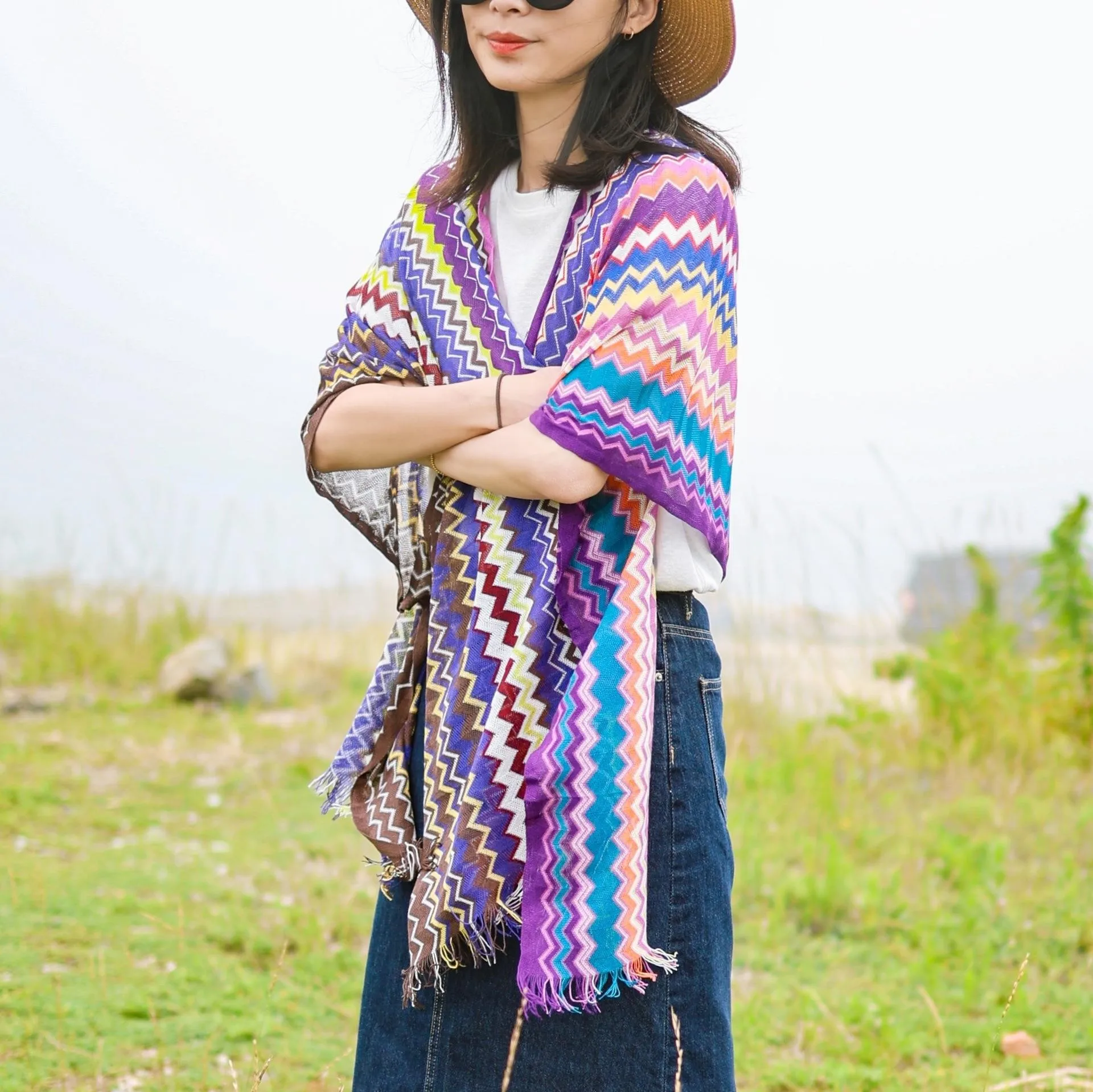Ethnic style Poncho colorful striped gradient cape fashionable travel women's sun protection dual-use cloak
Ethnic style Poncho colorful striped gradient cape fashionable travel women's sun protection dual-use cloak