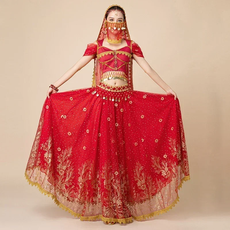 Women's Belly Dance Outfits Bollywood Indian Dancing Costume Lady Girl Carnival Embroidered Long Skirt Costume Set
Women's Belly Dance Outfits Bollywood Indian Dancing Costume Lady Girl Carnival Embroidered Long Skirt Costume Set