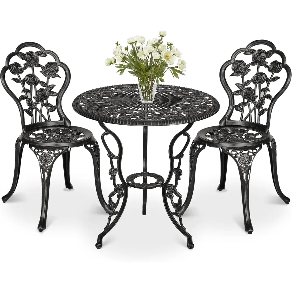 3 Pieces Bistro Set, Cast Aluminum Umbrella Table and Chair All Weather Resistant Antique Finish Patio Conversat
3 Pieces Bistro Set, Cast Aluminum Umbrella Table and Chair All Weather Resistant Antique Finish Patio Conversat