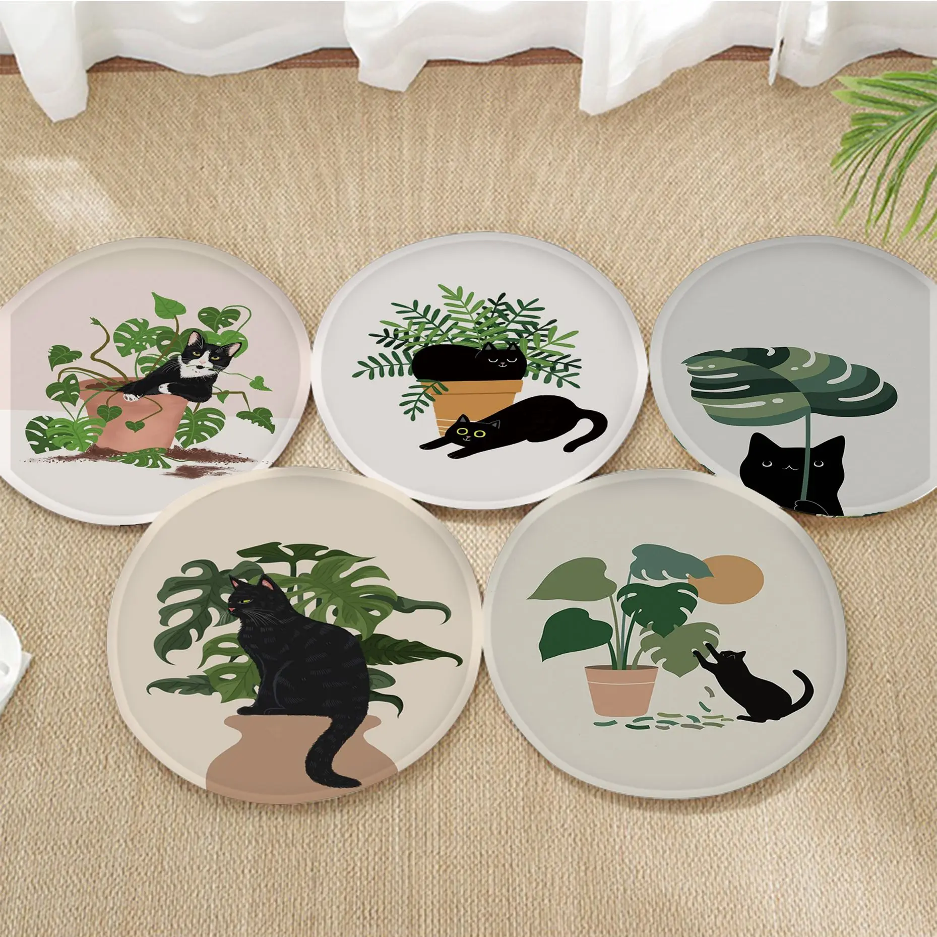 Cartoon Black Cat And Plants Tie Rope Dining Chair Cushion Circular Decoration Seat For Office Desk Cushion Pads
Cartoon Black Cat And Plants Tie Rope Dining Chair Cushion Circular Decoration Seat For Office Desk Cushion Pads