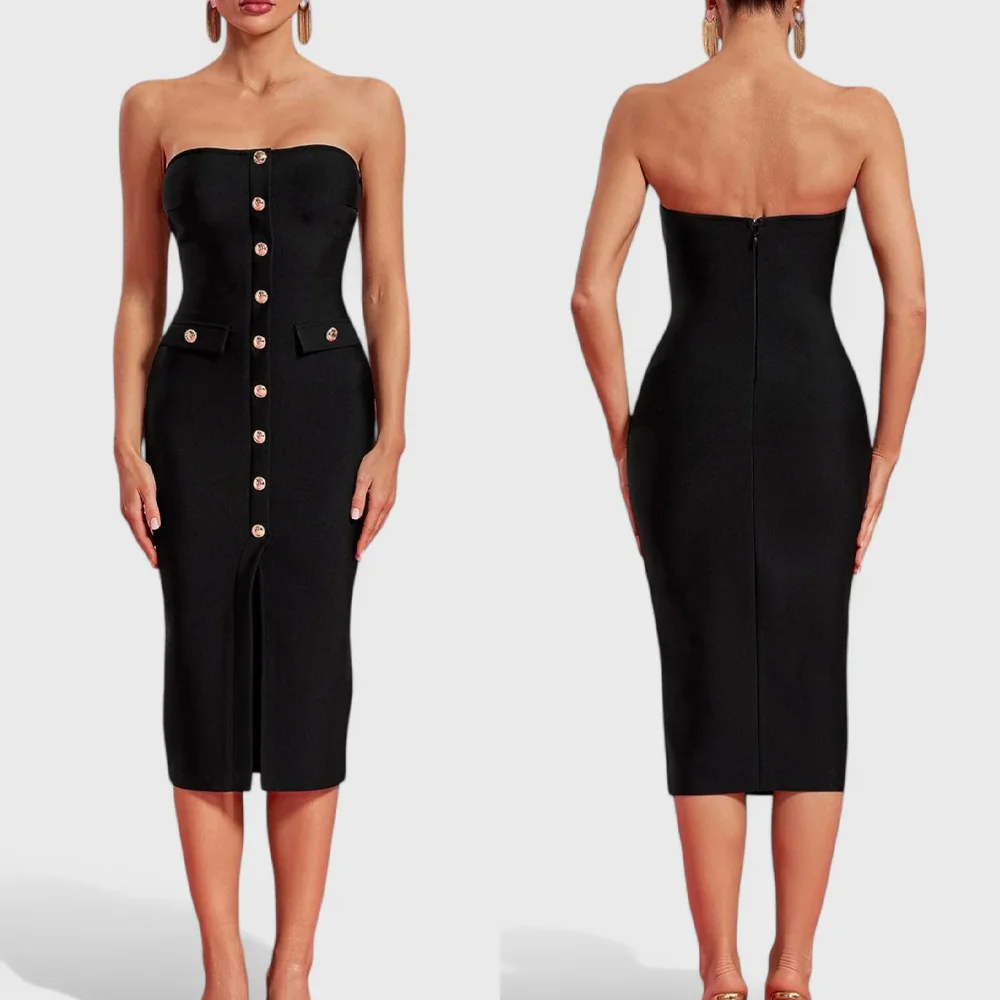 Customized Strapless Bandage Button Midi Dress A-Line Evening Dresses Prom Gown Formal High Quality Classic Party Gowns for Wome
Customized Strapless Bandage Button Midi Dress A-Line Evening Dresses Prom Gown Formal High Quality Classic Party Gowns for Wome