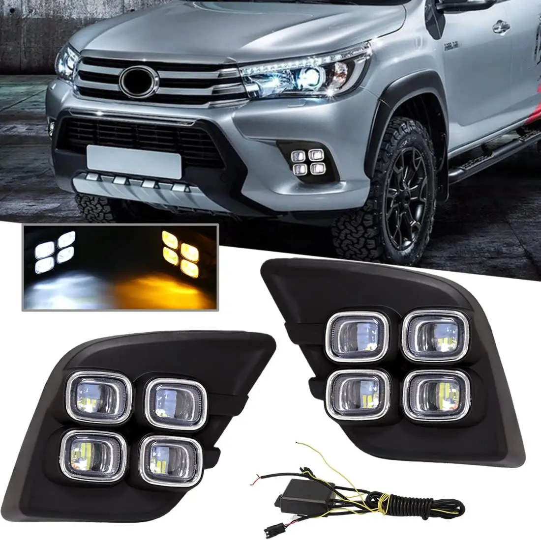 Дневные ходовые огни для Toyota Hilux Vigo Revo 2015-2017, противотуманные фары, сменные поворотники, хромированная отделка
Дневные ходовые огни для Toyota Hilux Vigo Revo 2015-2017, противотуманные фары, сменные поворотники, хромированная отделка