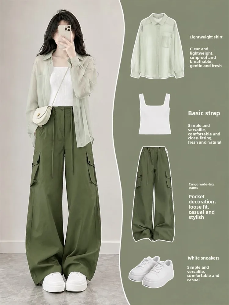 Green Style Three-Piece Set Women's Summer Sun Protection Shirt Vest Workwear Pants High Waist Long Sleeve Fashion Set
Green Style Three-Piece Set Women's Summer Sun Protection Shirt Vest Workwear Pants High Waist Long Sleeve Fashion Set
