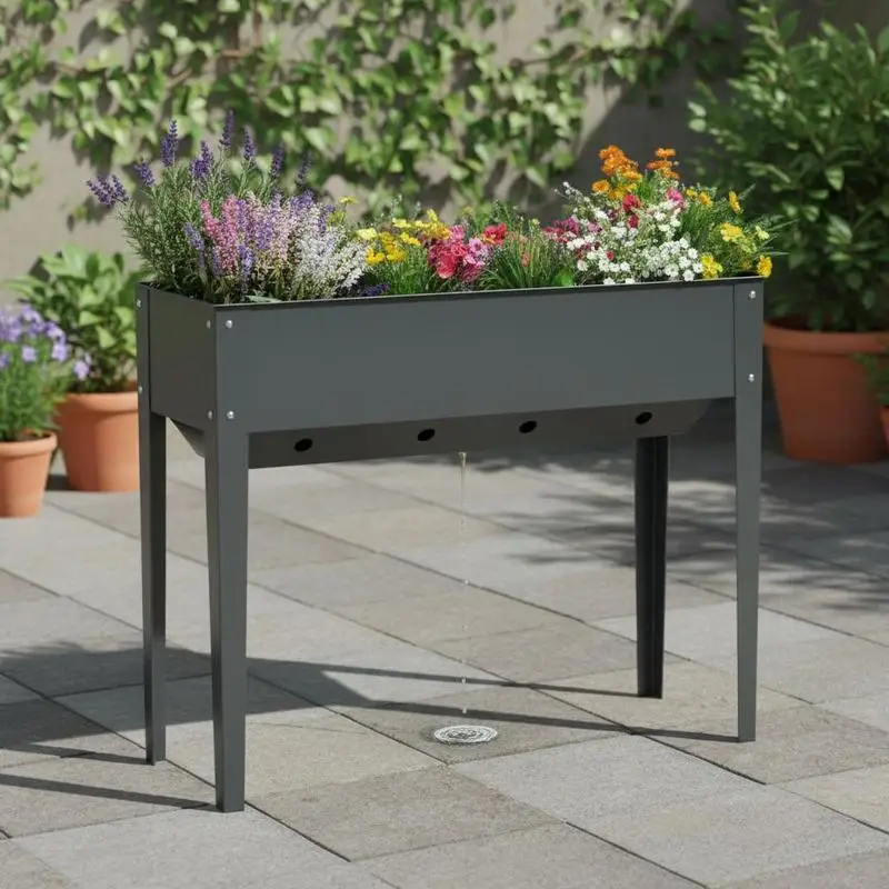 Elevated Flower Bed, Herb Growing Bed, Planting Box with 3 Drainage Holes, Planter with Legs, Metal, 100 X 30 X 80 Cm
Elevated Flower Bed, Herb Growing Bed, Planting Box with 3 Drainage Holes, Planter with Legs, Metal, 100 X 30 X 80 Cm