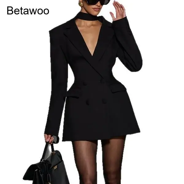 Women's Elegant V-Neck Blazer Dress Long Sleeve Double Breasted Mini Dress with Choker Detail Party Cocktail Dress
Women's Elegant V-Neck Blazer Dress Long Sleeve Double Breasted Mini Dress with Choker Detail Party Cocktail Dress