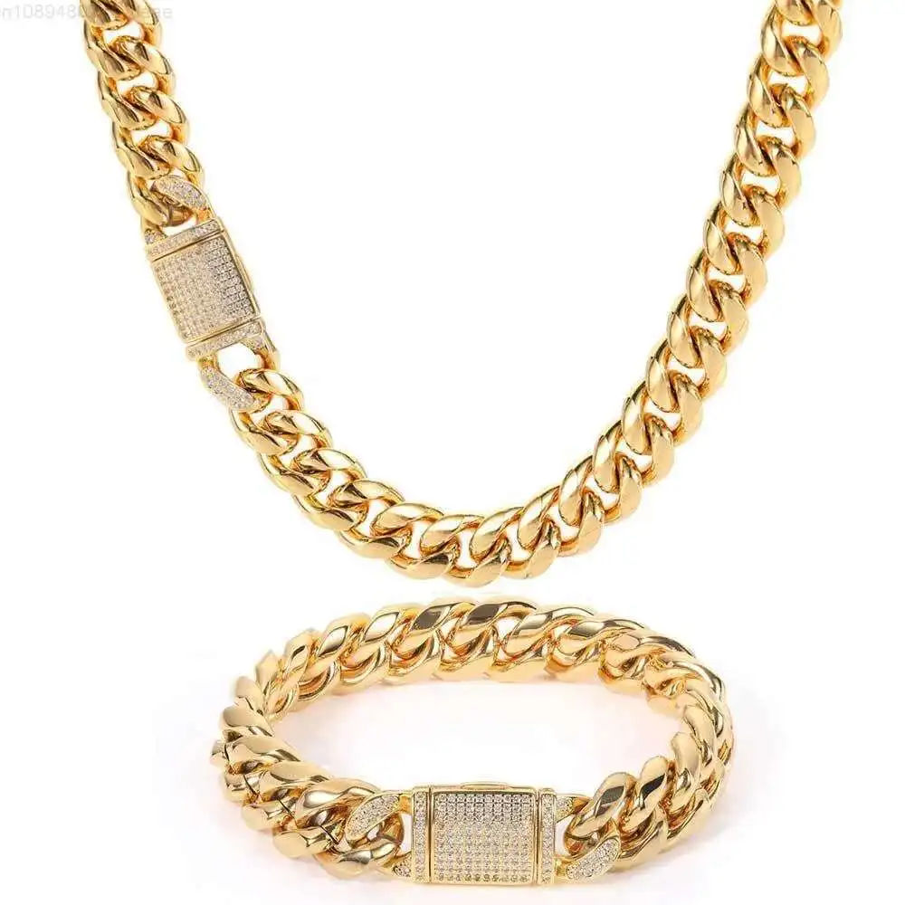 Women Diamond Clasp Miami Cuban Link Necklace Hip Hop Jewelry Mens Non Tarnish Stainless Steel 12mm 18k Gold Plated Cuban Chain
Women Diamond Clasp Miami Cuban Link Necklace Hip Hop Jewelry Mens Non Tarnish Stainless Steel 12mm 18k Gold Plated Cuban Chain