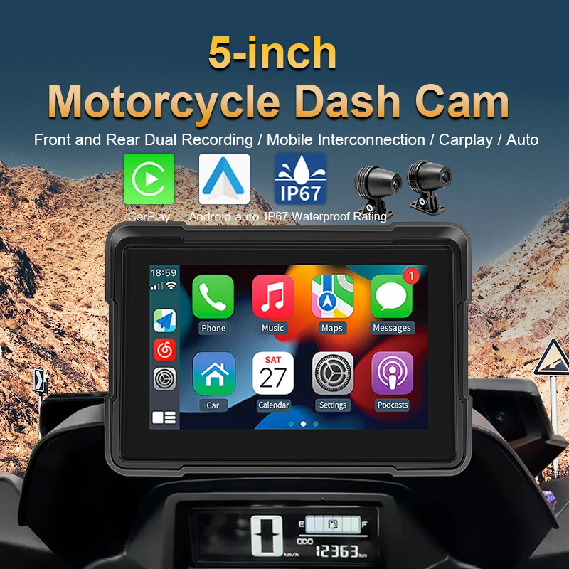 Professional 5 Inch Motorcycle DVR Front Rear Camera Wireless CarPlay Android Auto Waterproof GPS Navigation Motorcycle Dash Cam
Professional 5 Inch Motorcycle DVR Front Rear Camera Wireless CarPlay Android Auto Waterproof GPS Navigation Motorcycle Dash Cam