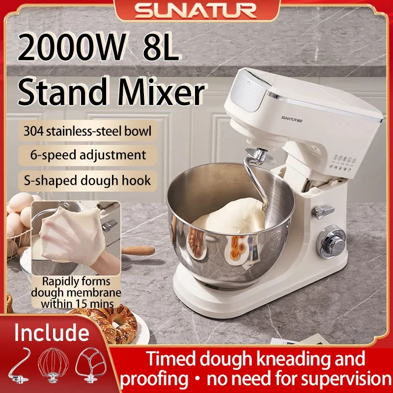 SUNATUR 8L Stand Mixer 2000W,Stainless Steel Bowl,6-Speed Dough Kneader&Egg Beater,Timed Fermentatio
SUNATUR 8L Stand Mixer 2000W,Stainless Steel Bowl,6-Speed Dough Kneader&Egg Beater,Timed Fermentatio