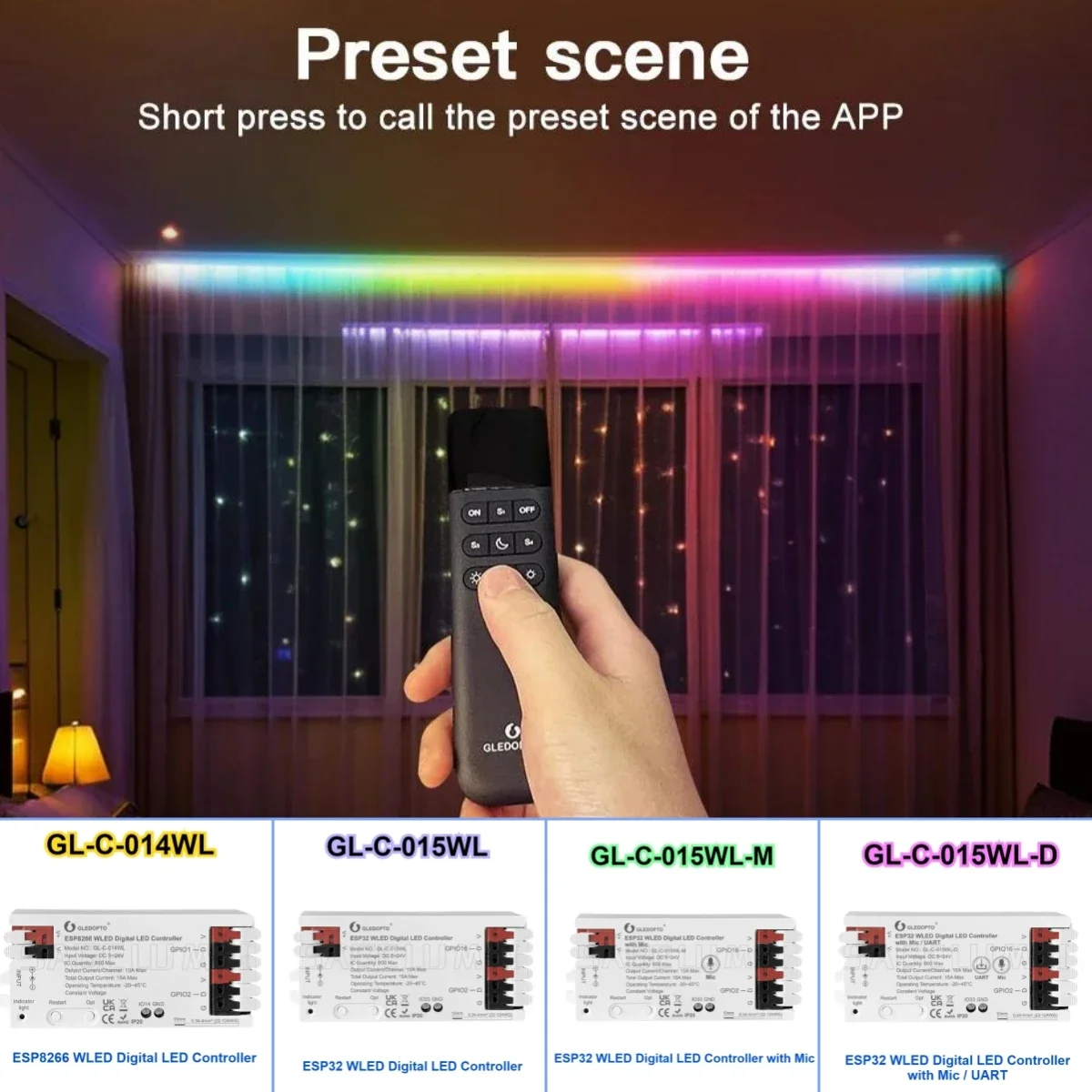 GLEDOPTO ESP32/8266 WLED LED Controller Mic UART Download Music Sound Dynamic RGB DIY WiFi WS2811/2812 SK6812 TM1814 WS2813/2815
GLEDOPTO ESP32/8266 WLED LED Controller Mic UART Download Music Sound Dynamic RGB DIY WiFi WS2811/2812 SK6812 TM1814 WS2813/2815