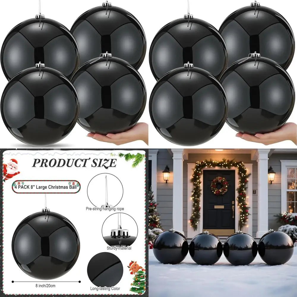 8 Large Black Plastic Christmas Balls - 4 Pack Oversized Xmas Tree Ornaments for Holiday Decor
8 Large Black Plastic Christmas Balls - 4 Pack Oversized Xmas Tree Ornaments for Holiday Decor