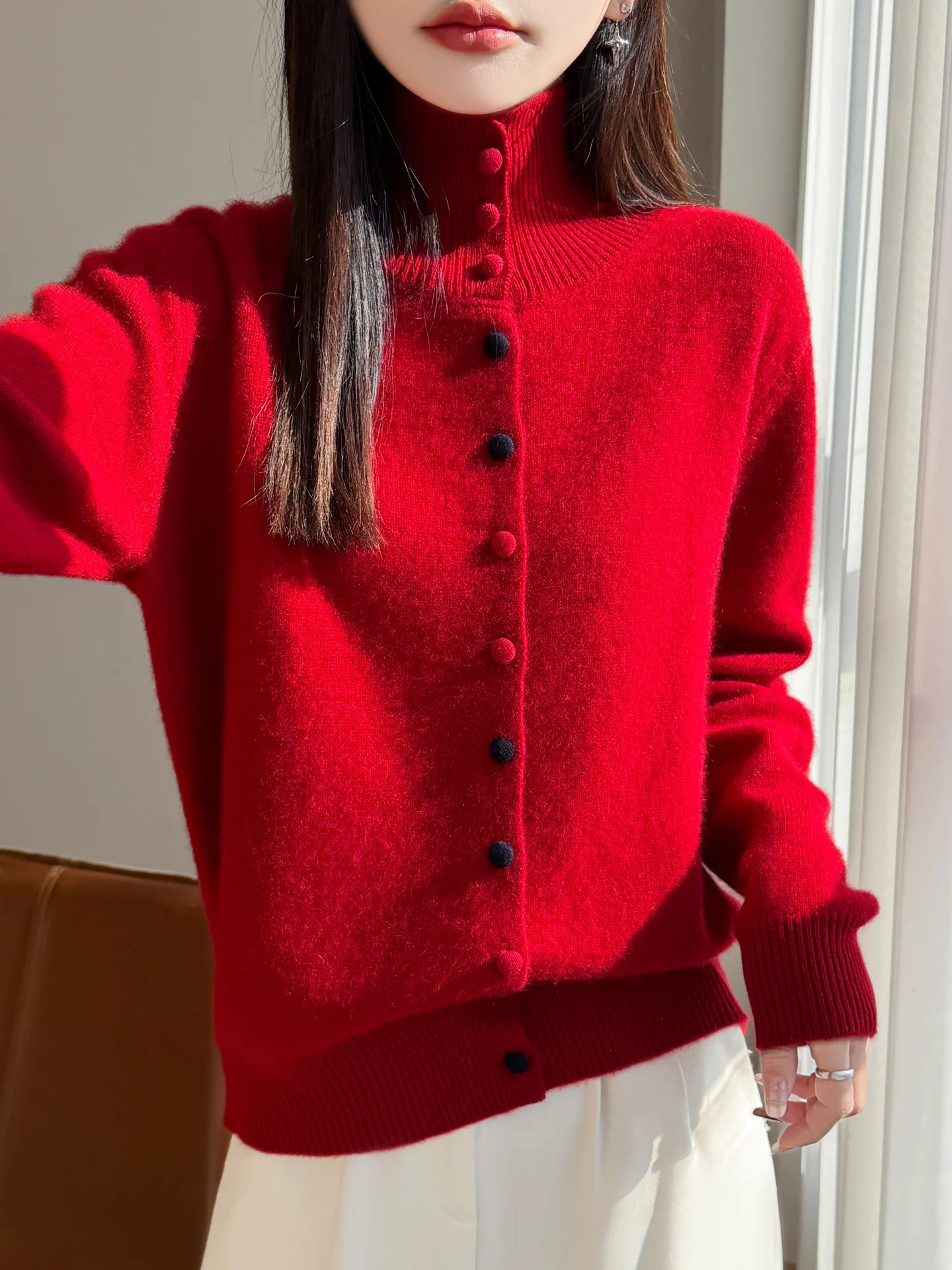 Korean Casual High Collar New Year Red Wool Knitted Open Cardigan Women's Spring New Loose Warm Sweater Coat Soft Long Sleeve
Korean Casual High Collar New Year Red Wool Knitted Open Cardigan Women's Spring New Loose Warm Sweater Coat Soft Long Sleeve