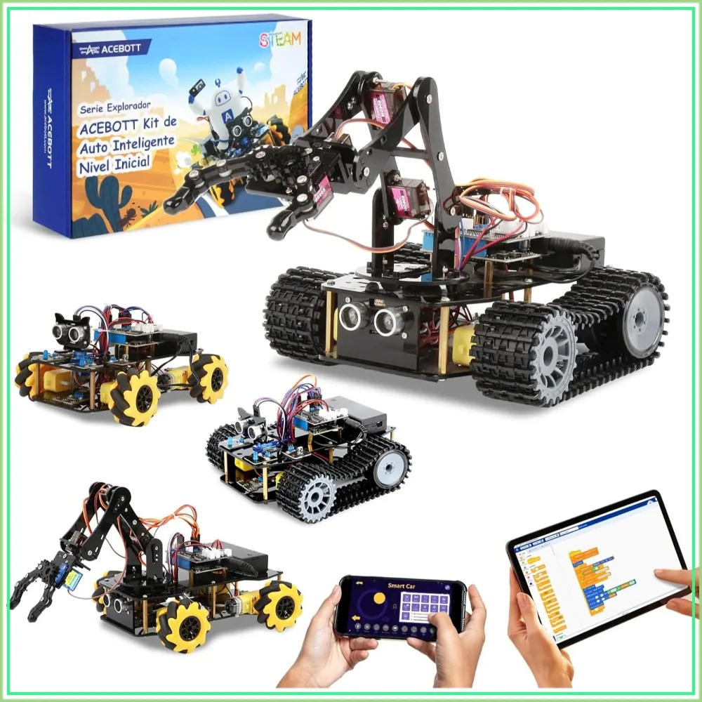 4 in 1 Smart Robot Arm with 5DOF + Tank Car, STEM Toys Coding Kit Compatible with Arduino & Scratch, App & Remote Control for Ages 12-16
4 in 1 Smart Robot Arm with 5DOF + Tank Car, STEM Toys Coding Kit Compatible with Arduino & Scratch, App & Remote Control for Ages 12-16