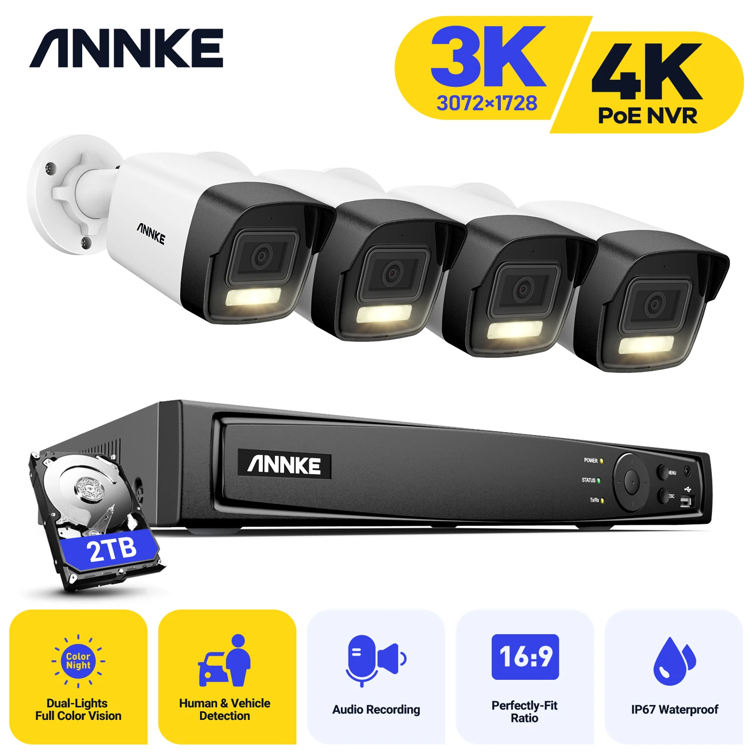 Annke 3K 6MP Security Video Surveillance Cameras H.265+ Human Tracking Two Way Audio POE Camera Support 256GB SD Card Storage
Annke 3K 6MP Security Video Surveillance Cameras H.265+ Human Tracking Two Way Audio POE Camera Support 256GB SD Card Storage