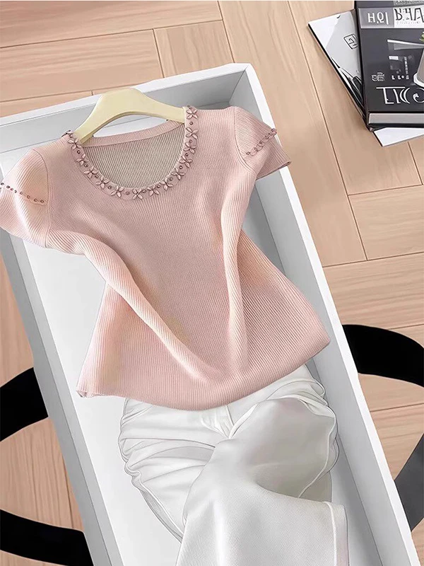 Fashionable round Neck Ice Silk Short Sleeve T-Shirt Pink Women's Summer Design Versatile Comfortable Fit Korean Style Top
Fashionable round Neck Ice Silk Short Sleeve T-Shirt Pink Women's Summer Design Versatile Comfortable Fit Korean Style Top