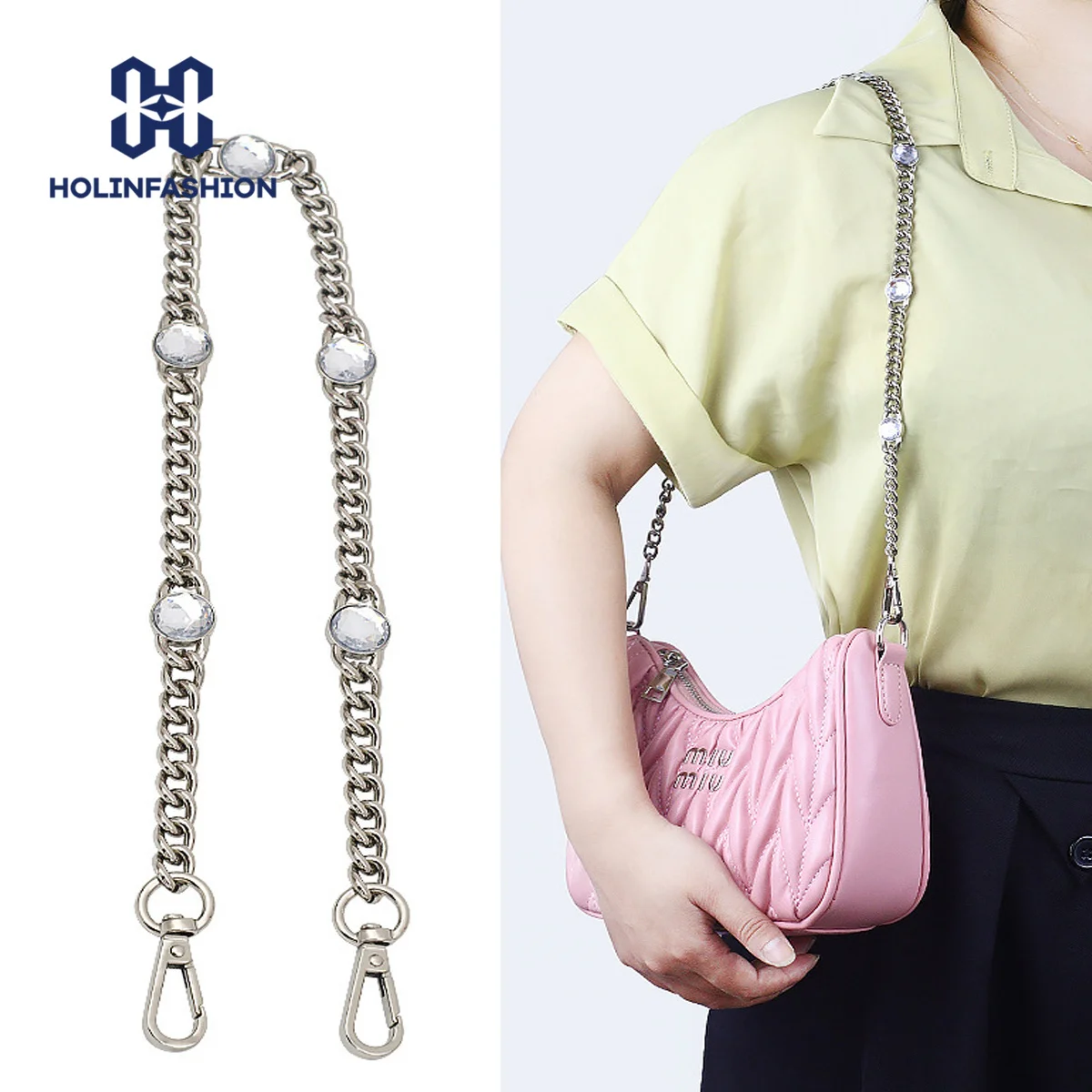 HOLINFASHION Crystal Gemstone Replacement Chain Small Square Crystal Bag Strap For Miu bag Underarm Shoulder Crossbody Chain
HOLINFASHION Crystal Gemstone Replacement Chain Small Square Crystal Bag Strap For Miu bag Underarm Shoulder Crossbody Chain