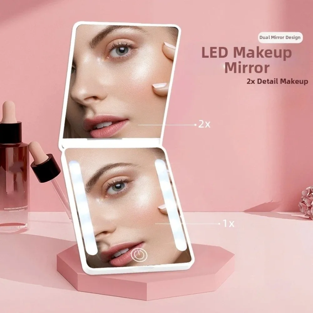 3 Color Dimmable LED Makeup Mirror Double-Sided Touch Control Portable 2x Vanity Mirror Mini 180° Foldable
3 Color Dimmable LED Makeup Mirror Double-Sided Touch Control Portable 2x Vanity Mirror Mini 180° Foldable