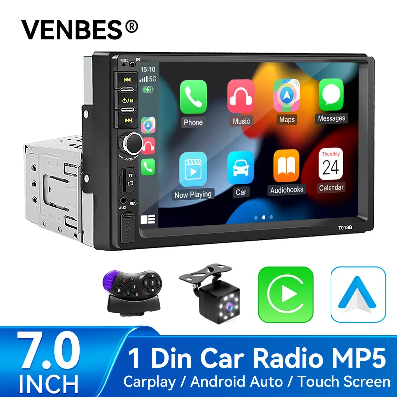 VENBES 1 DIN Car Radio MP5 Player 7 inch Carplay/Android Auto Mirror Link Bluetooth FM USB Universal Multimedia
VENBES 1 DIN Car Radio MP5 Player 7 inch Carplay/Android Auto Mirror Link Bluetooth FM USB Universal Multimedia