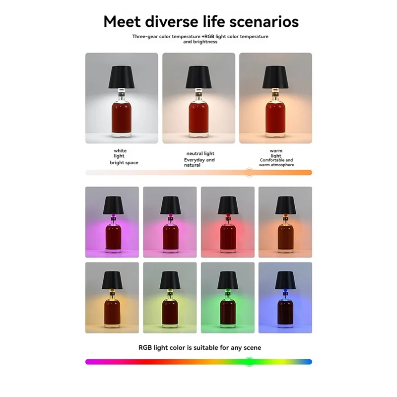 ABWP-Wireless Bottle Lamp RGB Modes & 3 Color Stepless Dimming Bottle Lamp Shade Rechargeable Bottle Lights For Bars
ABWP-Wireless Bottle Lamp RGB Modes & 3 Color Stepless Dimming Bottle Lamp Shade Rechargeable Bottle Lights For Bars