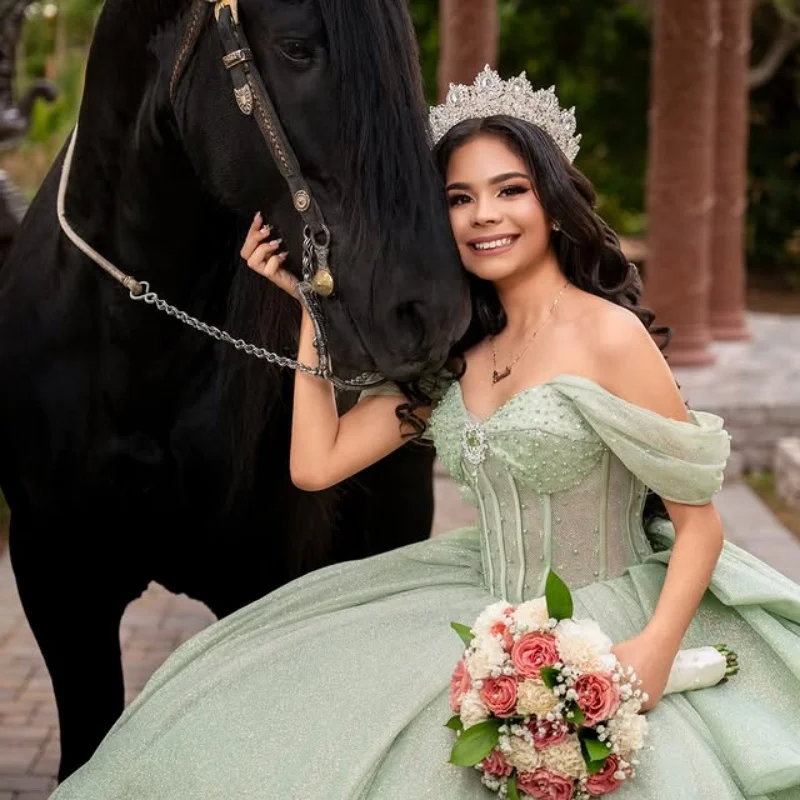 Customized Shiny Mint Green Quinceanera Dresses Off the Shoulder crystal applique layeringLong tail Bow Vestido 15 Quinceanera
Customized Shiny Mint Green Quinceanera Dresses Off the Shoulder crystal applique layeringLong tail Bow Vestido 15 Quinceanera