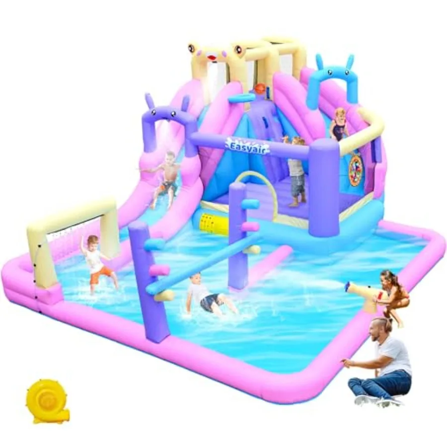 Backyard inflatable bounce house water slide combo: PVC blue/red includes climbing wall basketball hoop splash pool and blower
Backyard inflatable bounce house water slide combo: PVC blue/red includes climbing wall basketball hoop splash pool and blower