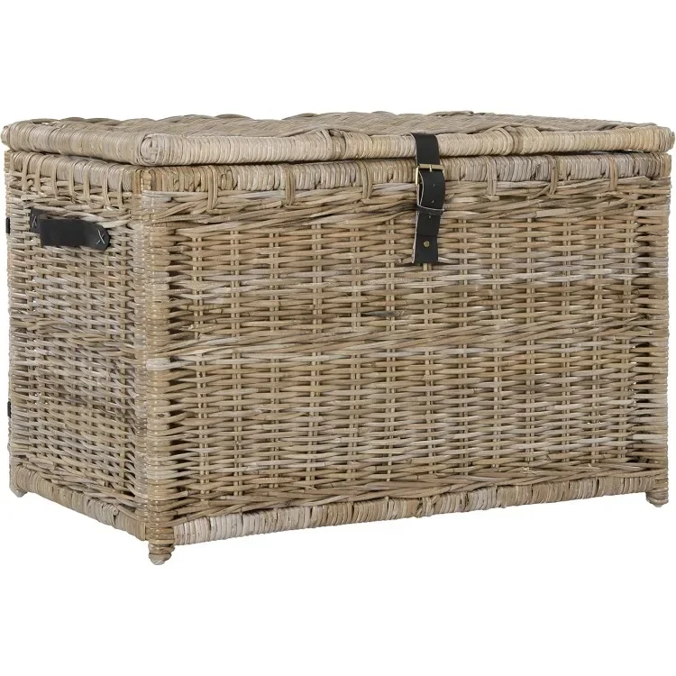 HPM9004B Michael 35" Wicker Storage Trunk, Collapsible for flat storage, Rattan-Kubusoft Gray, Coastal for Office
HPM9004B Michael 35" Wicker Storage Trunk, Collapsible for flat storage, Rattan-Kubusoft Gray, Coastal for Office