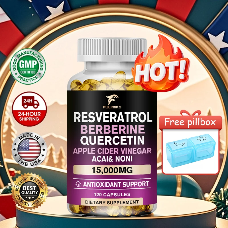 Resveratrol Berberine Quercetin 15000mg Capsules, Potent Antioxidant for Anti-Aging, Heart Health & Cellular Defense
Resveratrol Berberine Quercetin 15000mg Capsules, Potent Antioxidant for Anti-Aging, Heart Health & Cellular Defense