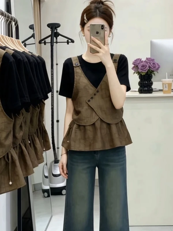 plus Size Korean Style Retro Short Sleeve Shirt Women's Summer New Waist Cinched Slimming Top round Neck Casual Blouse
plus Size Korean Style Retro Short Sleeve Shirt Women's Summer New Waist Cinched Slimming Top round Neck Casual Blouse