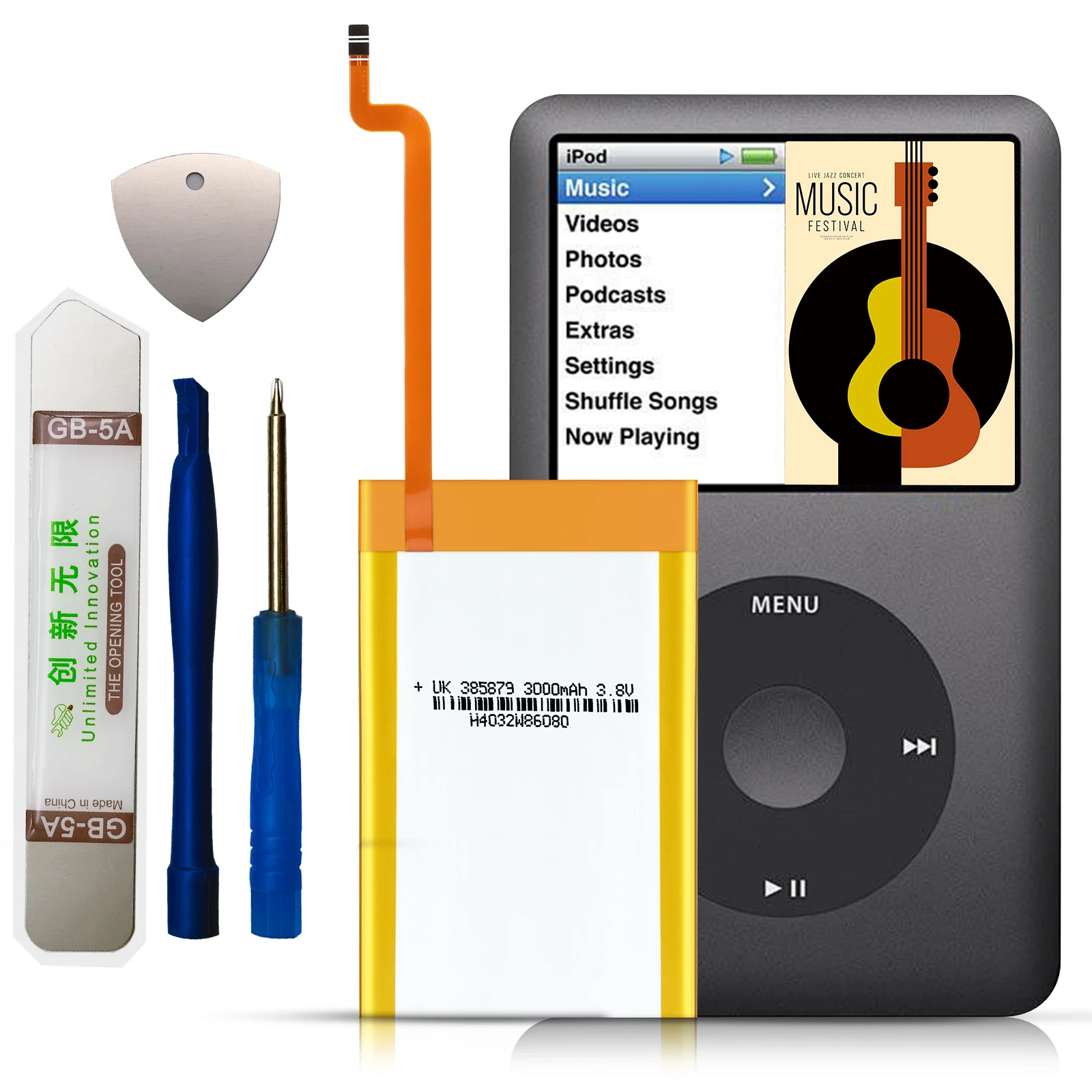 3000mAh 385879 Replacement Battery for iPod Classic 5th 6th 7th Gen 30GB 80GB 120GB 160GB SSD HDD Upgrade Extended Life+Tools
3000mAh 385879 Replacement Battery for iPod Classic 5th 6th 7th Gen 30GB 80GB 120GB 160GB SSD HDD Upgrade Extended Life+Tools