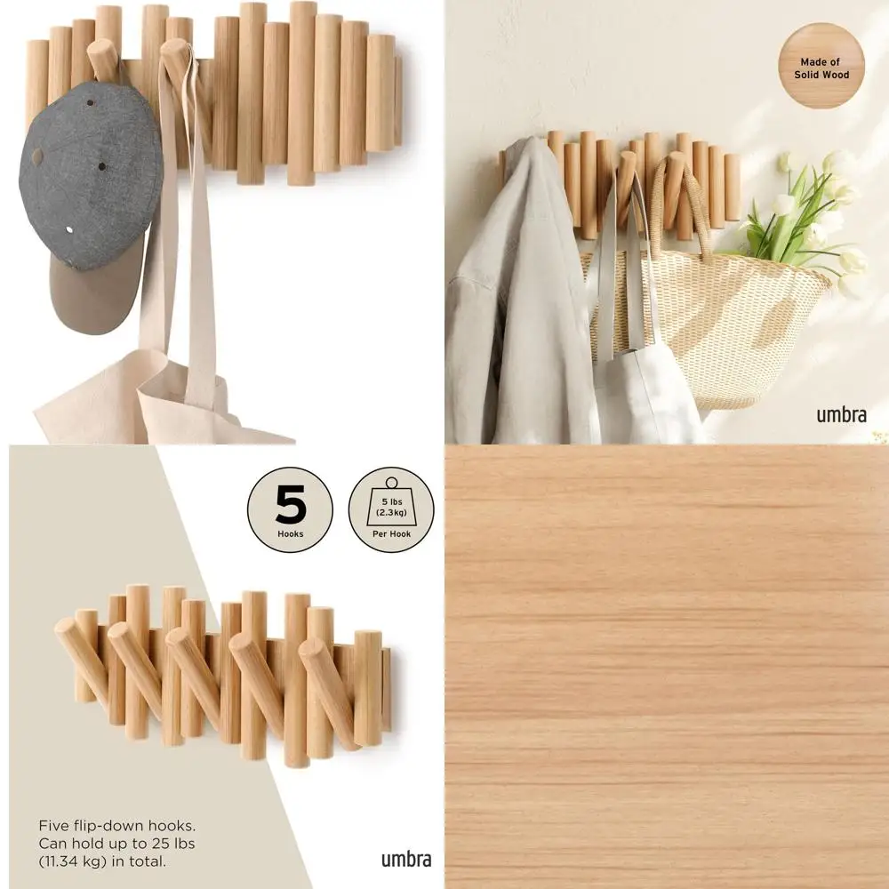 Space-Saving Wall-Mounted Coat Rack with 5 Retractable Wood Hooks - Natural
Space-Saving Wall-Mounted Coat Rack with 5 Retractable Wood Hooks - Natural