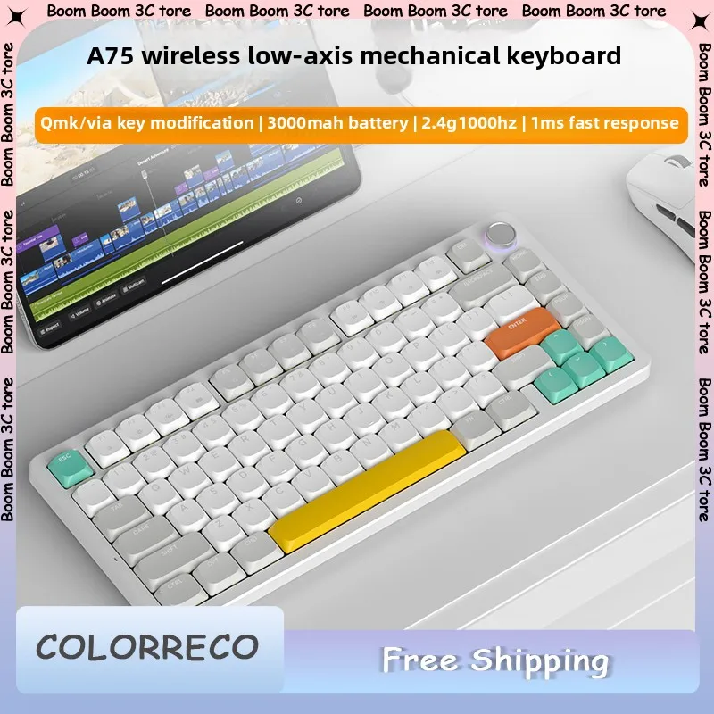 Colorreco A75 Mechanical Keyboard QMK+VIA Three Mode Wired 2.4G Wireless Bluetooth Hot-swap Office Gaming Keyboard Gamers Gifts
Colorreco A75 Mechanical Keyboard QMK+VIA Three Mode Wired 2.4G Wireless Bluetooth Hot-swap Office Gaming Keyboard Gamers Gifts