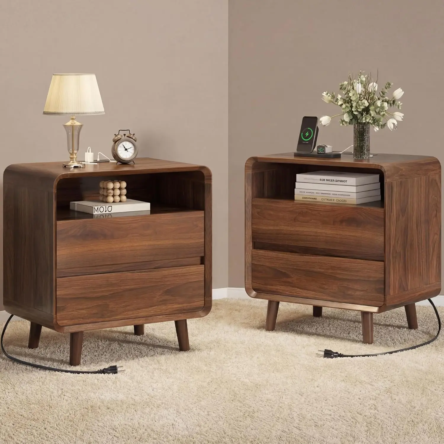 2 With Charger Station, Mid Century Modern Nightstand With 2 Drawers, Wood Bedside Table For Bedroom,
2 With Charger Station, Mid Century Modern Nightstand With 2 Drawers, Wood Bedside Table For Bedroom,
