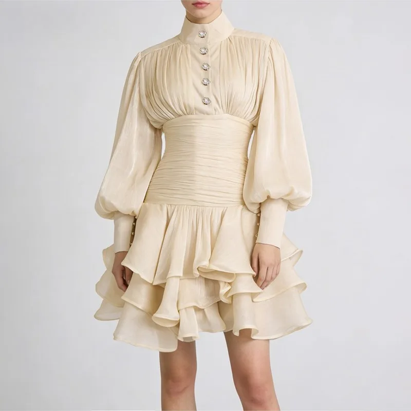 FL New Solid Spliced Ruffles Folds Elegant Dresses for Women Stand Neck Long Sleevs Tunic Temperament Dress Female Fashion
FL New Solid Spliced Ruffles Folds Elegant Dresses for Women Stand Neck Long Sleevs Tunic Temperament Dress Female Fashion