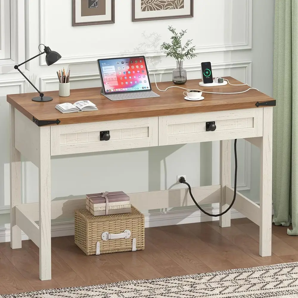 39 Antique White Compact Computer Desk with 2 Drawers and Power Outlets for Small Spaces
39 Antique White Compact Computer Desk with 2 Drawers and Power Outlets for Small Spaces