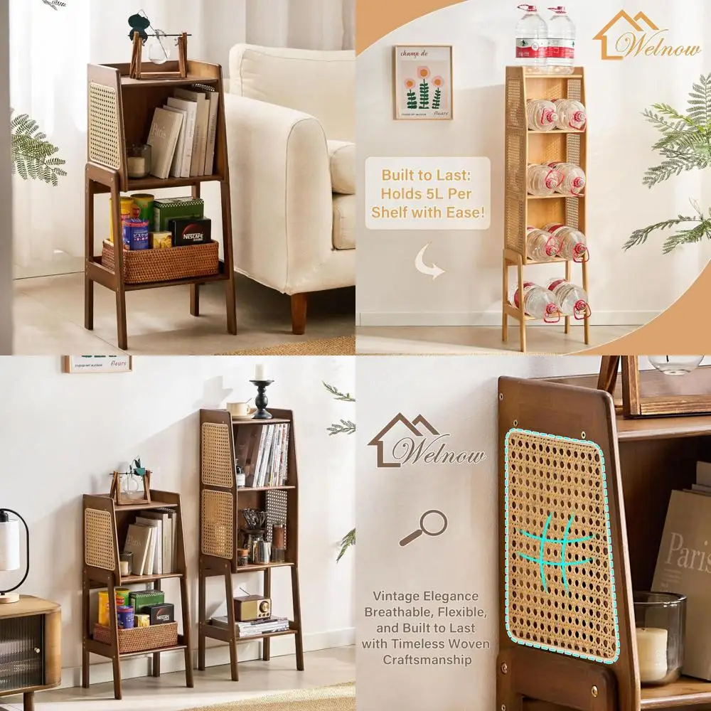 Modern Walnut 1-Tier Bamboo Rattan Bookcase with Cabinet and Side Table for Living Room or Bedroom Storage
Modern Walnut 1-Tier Bamboo Rattan Bookcase with Cabinet and Side Table for Living Room or Bedroom Storage