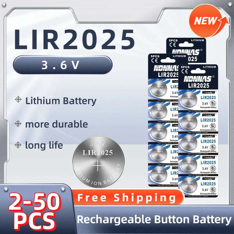 LIR2025 3.6V Rechargeable Lithium Button Coin Battery Replace CR2025 for Car Keys Toys Remotes & Small Electronics
LIR2025 3.6V Rechargeable Lithium Button Coin Battery Replace CR2025 for Car Keys Toys Remotes & Small Electronics