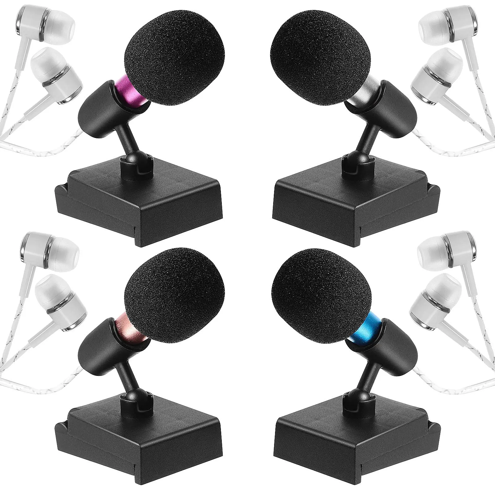 12Pcs Mini Microphone Set 4Colors Microphones GoldSilverRedBlue 4Black Stands 4Sponge Caps Ideal for Singing for Parties
12Pcs Mini Microphone Set 4Colors Microphones GoldSilverRedBlue 4Black Stands 4Sponge Caps Ideal for Singing for Parties