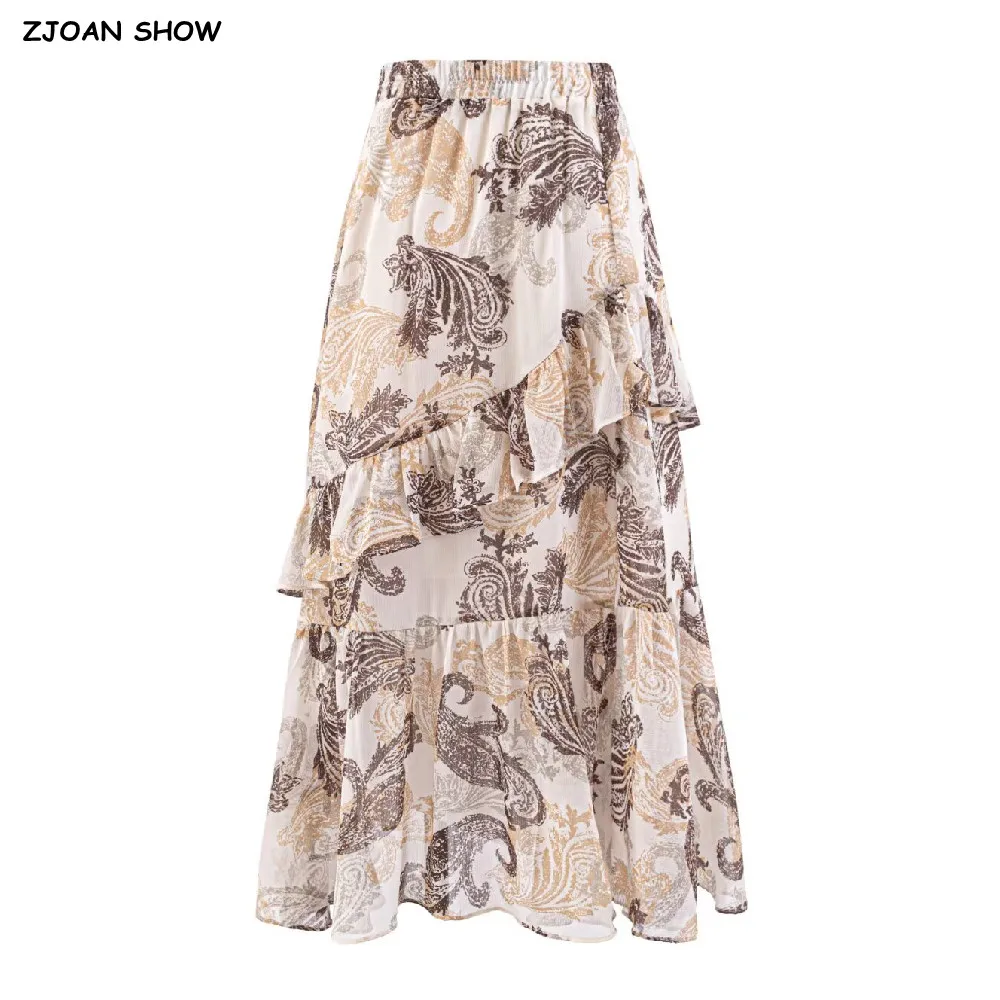 CHIC Khaki Paisley Floral Print Ruffles Hem Slit Maxi Long Skirt Women Elastic High Waist Floor Length A-line Skirts Sakers
CHIC Khaki Paisley Floral Print Ruffles Hem Slit Maxi Long Skirt Women Elastic High Waist Floor Length A-line Skirts Sakers