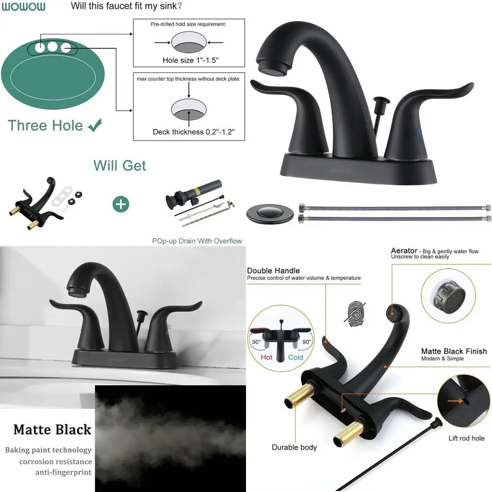 Матовый черный смеситель для раковины с 2 ручками, 4-позиционным выдвижным изливом и 3 отверстиями, без свинца, для ванной комнаты
Матовый черный смеситель для раковины с 2 ручками, 4-позиционным выдвижным изливом и 3 отверстиями, без свинца, для ванной комнаты