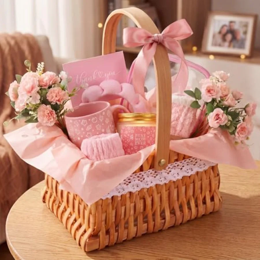 14pcs Mother's Gift Basket for Mom Wicker Spa Gift Set with Woven Basket Scented Candle Mug Socks Tulip Flowers and Skincare Ac
14pcs Mother's Gift Basket for Mom Wicker Spa Gift Set with Woven Basket Scented Candle Mug Socks Tulip Flowers and Skincare Ac