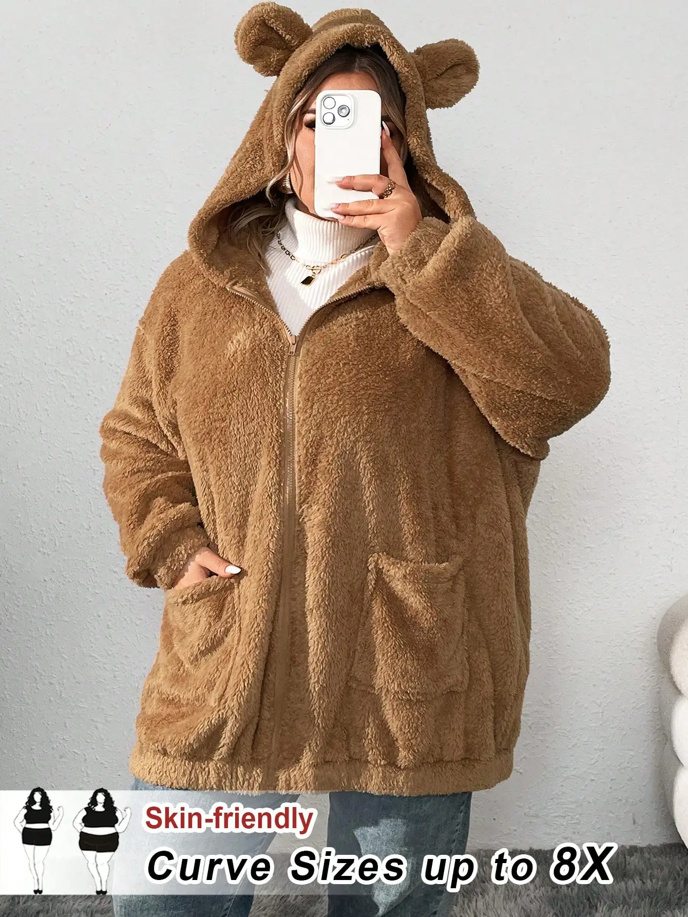 Cozy Fuzzy Hoodie with Bear Ears, Plus Size Up to 8X, Winter Warm Plush Jacket for Women
Cozy Fuzzy Hoodie with Bear Ears, Plus Size Up to 8X, Winter Warm Plush Jacket for Women
