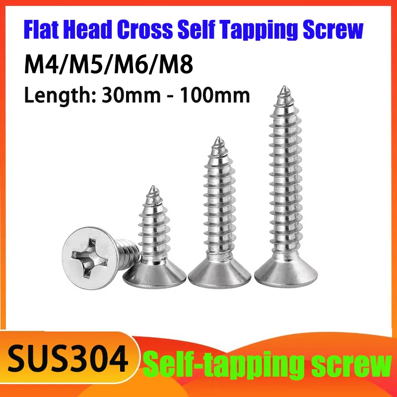 304 Extended Flat Head Cross Self Tapping Screw Countersunk Head Screw Switch Wooden Screw M4/M5/M6/M8 Length: 30mm-100mm
304 Extended Flat Head Cross Self Tapping Screw Countersunk Head Screw Switch Wooden Screw M4/M5/M6/M8 Length: 30mm-100mm