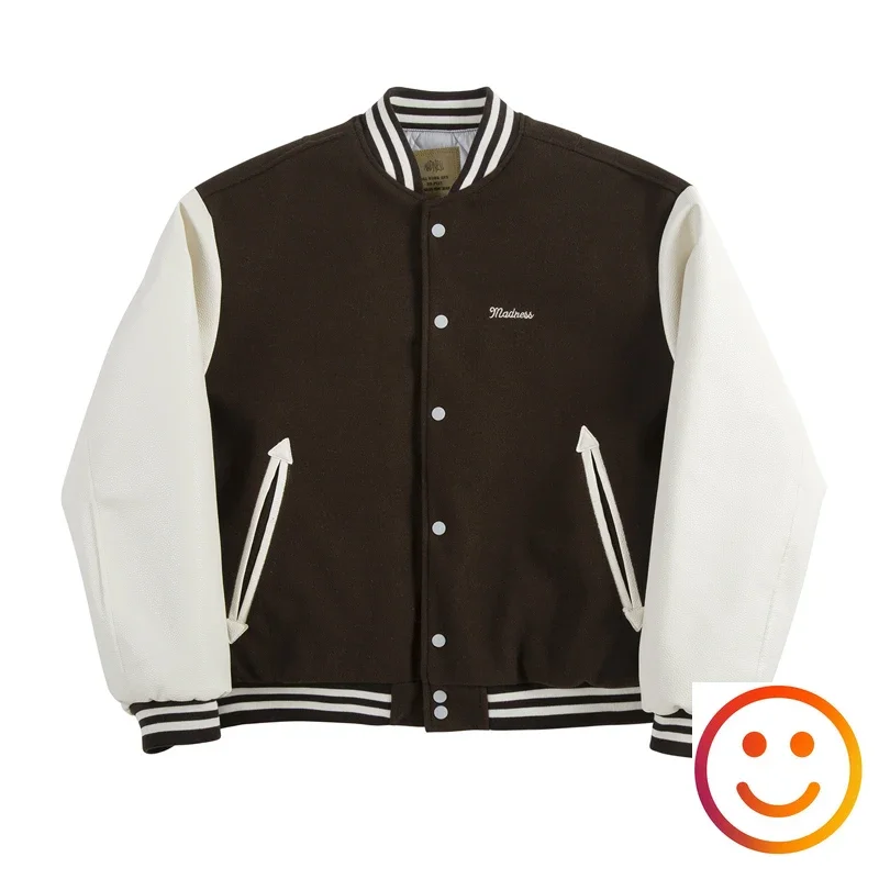Japanese MADNESS MDNS Woolen Material Patchwork Baseball Varsity Jacket Men Women High Quality Stripe Neck Cotton Jacket Coat
Japanese MADNESS MDNS Woolen Material Patchwork Baseball Varsity Jacket Men Women High Quality Stripe Neck Cotton Jacket Coat