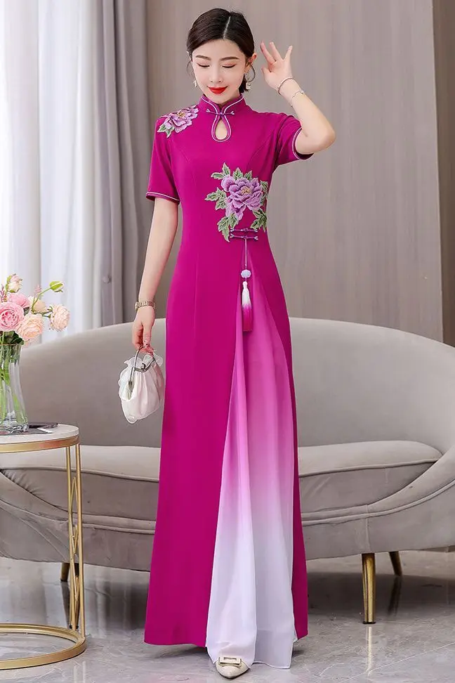 Подиумное длинное платье Cheongsam с короткими рукавами, улучшенное вьетнамское платье Audrey Ao Dai qipao Cheongsam, танцевальное платье
Подиумное длинное платье Cheongsam с короткими рукавами, улучшенное вьетнамское платье Audrey Ao Dai qipao Cheongsam, танцевальное платье