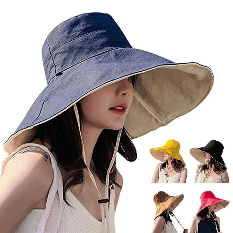 Double Side Women Wide Brim UV Protection Sun Hat Reversible Cotton Outdoor Bucket Hats with Chin Strap Removable
Double Side Women Wide Brim UV Protection Sun Hat Reversible Cotton Outdoor Bucket Hats with Chin Strap Removable