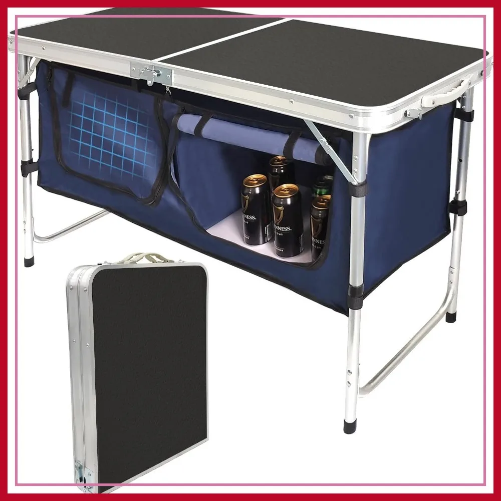 Folding Camping Table with Storage, Aluminum, Height Adjustable, Indoor/Outdoor, for BBQ Picnic
Folding Camping Table with Storage, Aluminum, Height Adjustable, Indoor/Outdoor, for BBQ Picnic