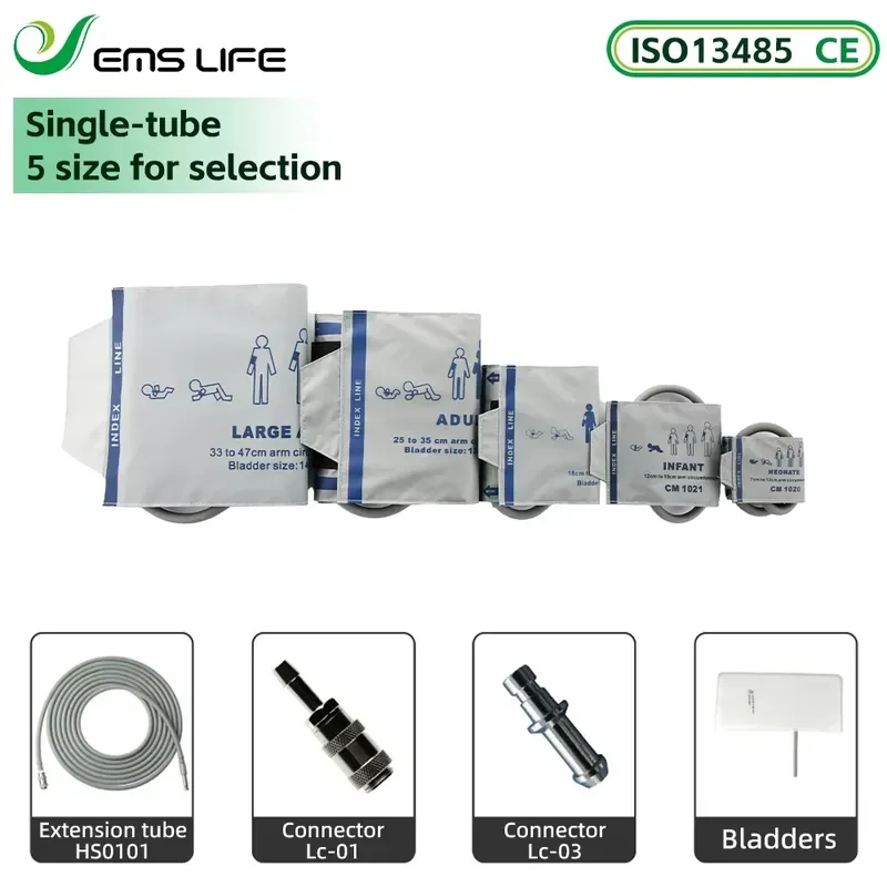 EMSLIFE NIBP Pressure Cuff 5-Size Set with EOS Disinfecting Adapter Cable for Mindry IME UMEC IPM Series Patient
EMSLIFE NIBP Pressure Cuff 5-Size Set with EOS Disinfecting Adapter Cable for Mindry IME UMEC IPM Series Patient
