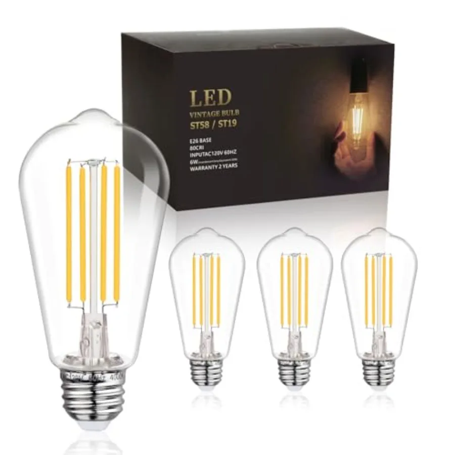 ST58/ST19 Vintage LED Edison Bulbs, Daylight White, 6W Equivalent 60W LED Filament Light Bulbs, Dimmable High Brightness 700LM,
ST58/ST19 Vintage LED Edison Bulbs, Daylight White, 6W Equivalent 60W LED Filament Light Bulbs, Dimmable High Brightness 700LM,