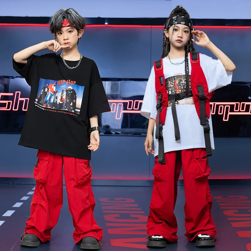 Kid Kpop Hip Hop Clothing White Graphic Tee T Shirt Red Vest Top Casual Parachute Cargo Pants for Girl Boy Dance Costume Clothes
Kid Kpop Hip Hop Clothing White Graphic Tee T Shirt Red Vest Top Casual Parachute Cargo Pants for Girl Boy Dance Costume Clothes