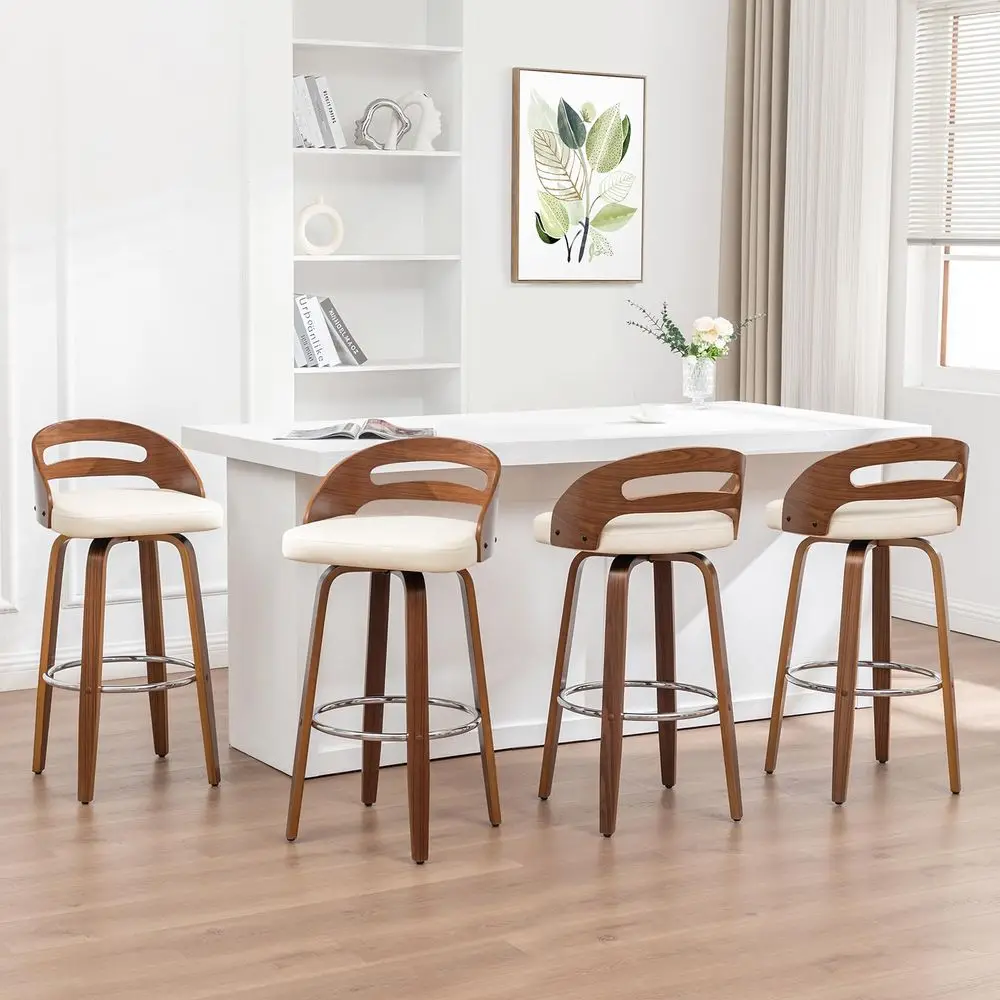 Stools Set of 4, 25 inch Mid Century CounterStools with Walnut Crafts, Bentwood Curved Back, holstered Faux Leather, Kitchen
Stools Set of 4, 25 inch Mid Century CounterStools with Walnut Crafts, Bentwood Curved Back, holstered Faux Leather, Kitchen