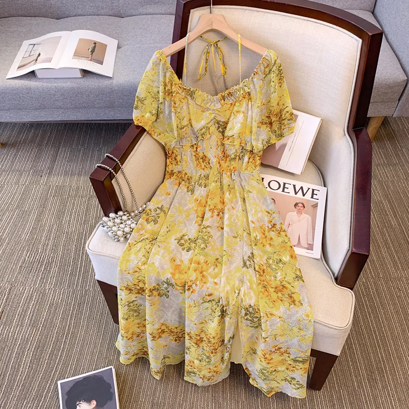 Elegant Floral Chiffon A-line Dress For Women Short Sleeves and Ruffle Detail Summer Midi Dress
Elegant Floral Chiffon A-line Dress For Women Short Sleeves and Ruffle Detail Summer Midi Dress